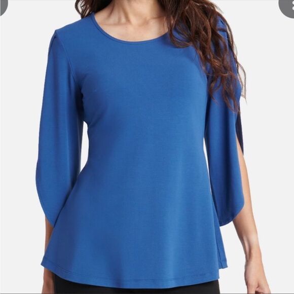 Betabrand Tops - Betabrand Blue Stretchy Long Sleeve Samantha Tunic Top Size Medium Slit Sleeve